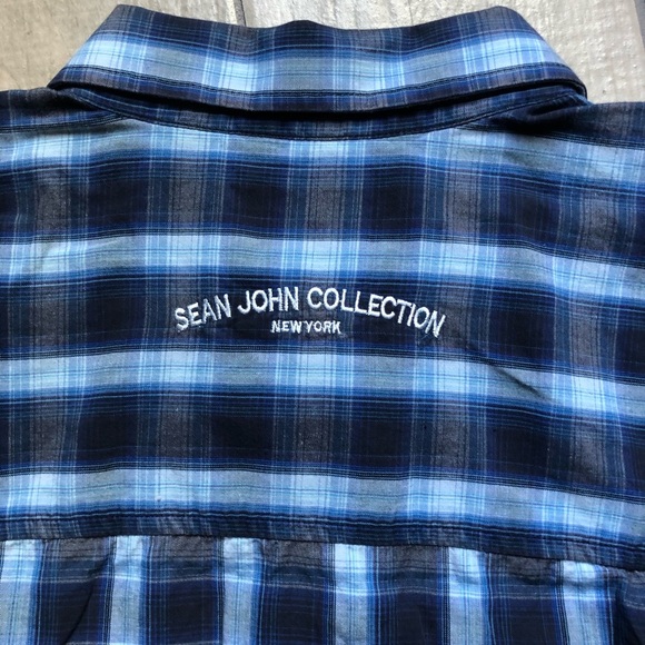 Sean John collection plaid collared button down in blue. Size L - Picture 6 of 7